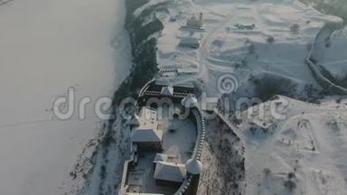 鸟瞰霍廷城堡，乌克兰<strong>西部</strong>，<strong>欧洲</strong>冬季景观..